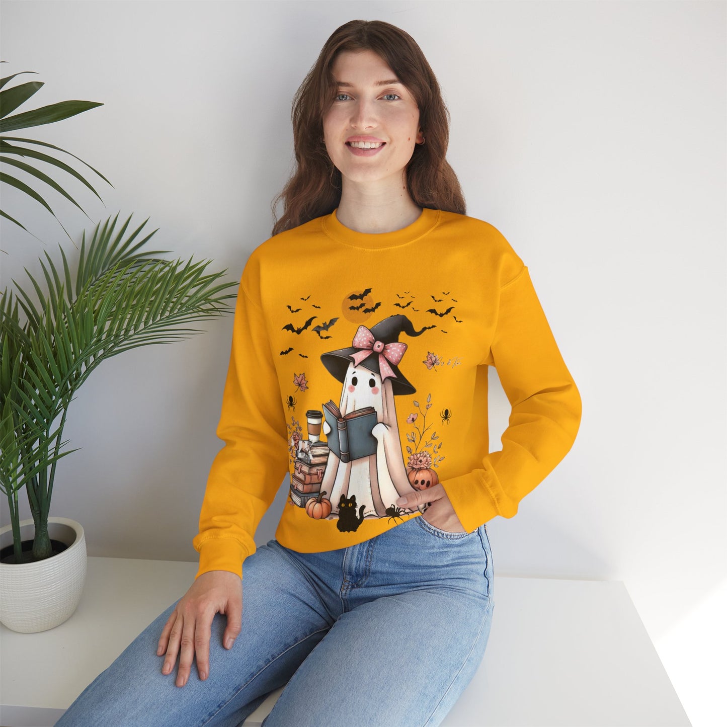 Ghost Book Sweatshirt, Ghost Reading Halloween Shirt with Coffee