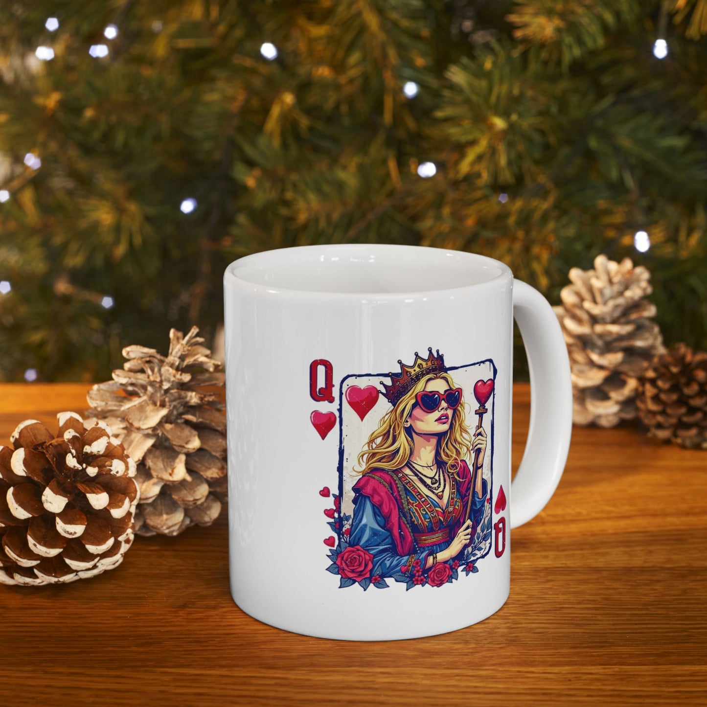 Queen of Hearts Ceramic Mug - Stylish 11oz & 15oz Coffee Cup