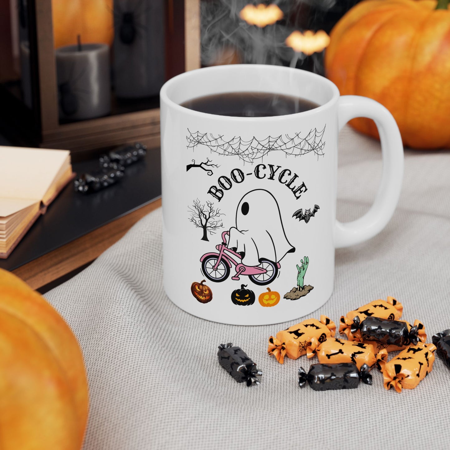 Boo-Cycle Mugs, Halloween Mugs