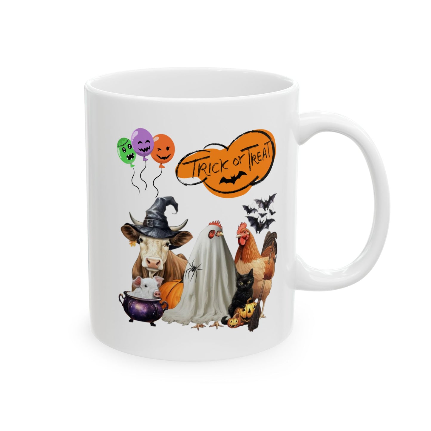 Trick or Treat Halloween Mugs, Animals Farm Halloween Mugs, Pig Cow Hen Rooster Cat Mugs, Halloween Cowlover Mugs, Spooky Season Gifts