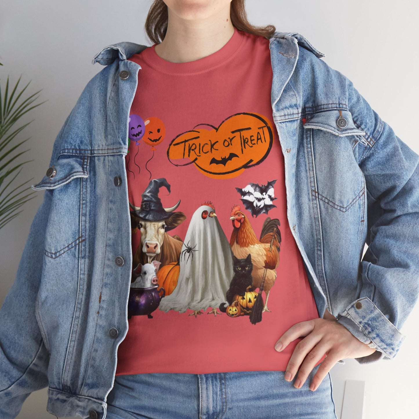 Trick or Treat Halloween Shirt, Animals Farm Halloween T-shirt, Pig Cow Hen Rooster Cat Shirt, Halloween Cowlover Shirt, Spooky Season Gift