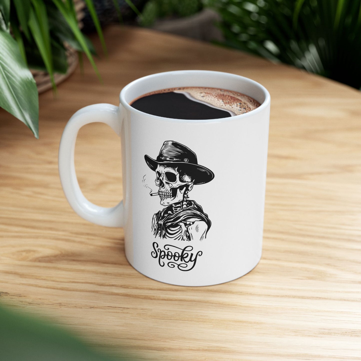 Spooky Season Skeleton Mugs, Cool Skeleton Smoking Cigarette Mugs, Pumpkins Halloween Mugs, Spooky Skeleton Design, Halloween Party Mugs, Trendy Fall Tee