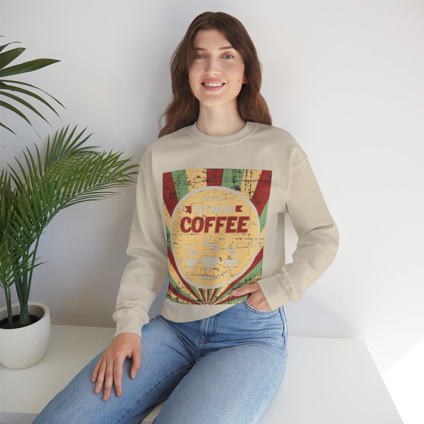 Get More Coffee Crewneck Sweatshirt - Cozy Unisex Apparel for Coffee Lovers