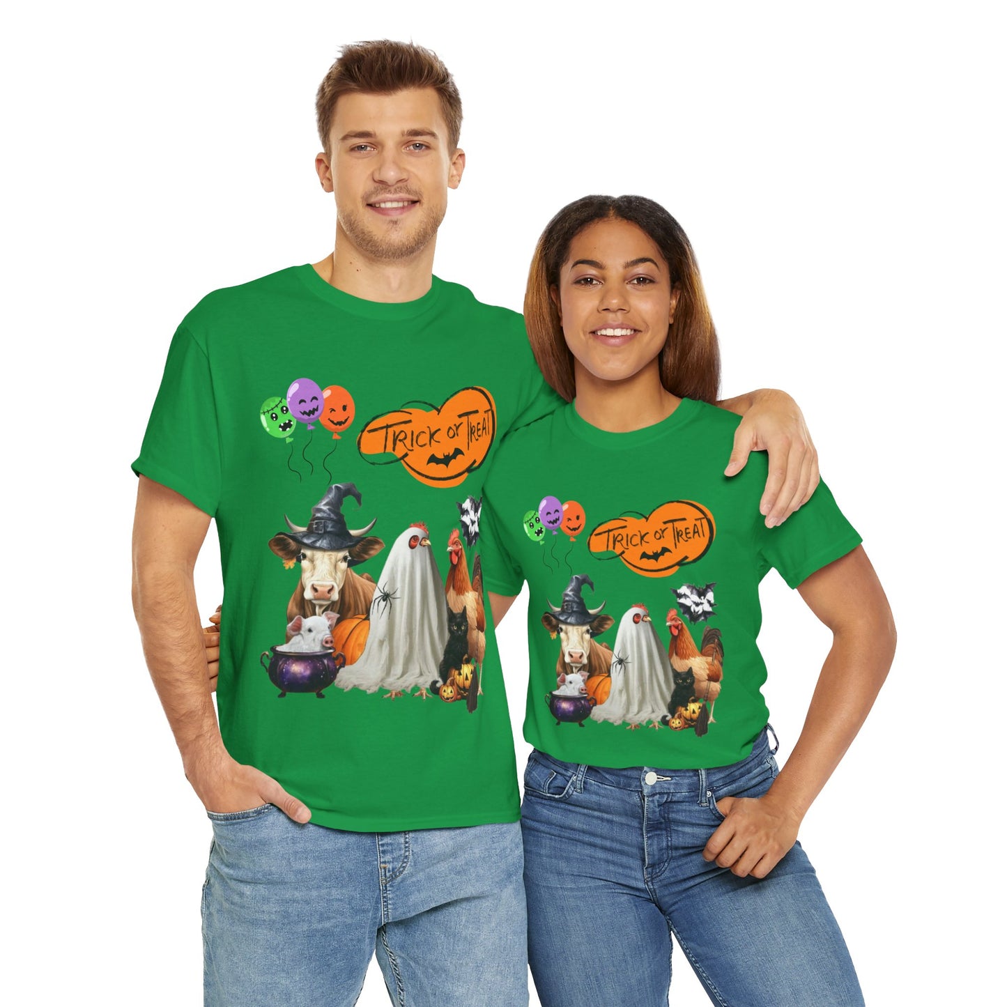 Trick or Treat Halloween Shirt, Animals Farm Halloween T-shirt, Pig Cow Hen Rooster Cat Shirt, Halloween Cowlover Shirt, Spooky Season Gift