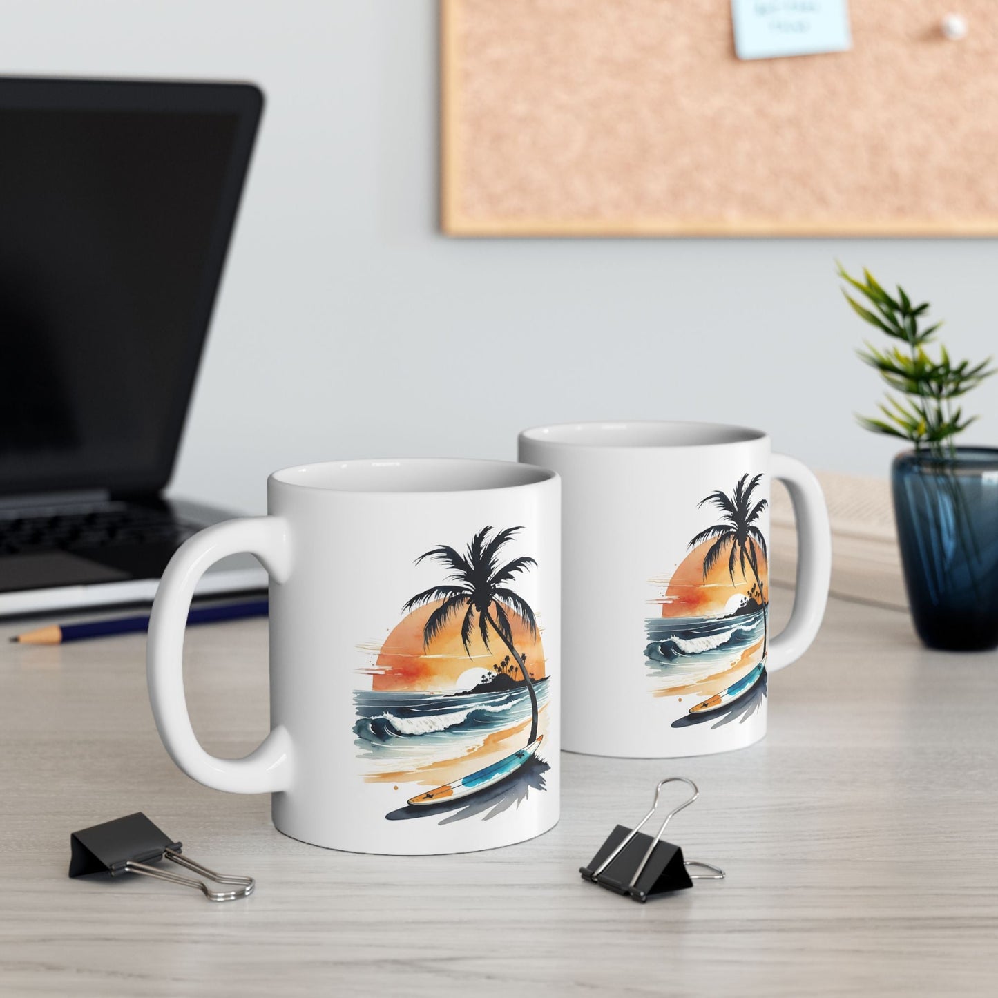 Tropical Sunset Ceramic Mug, Beach-Inspired Coffee Cup, Perfect Gift for Surf Lovers