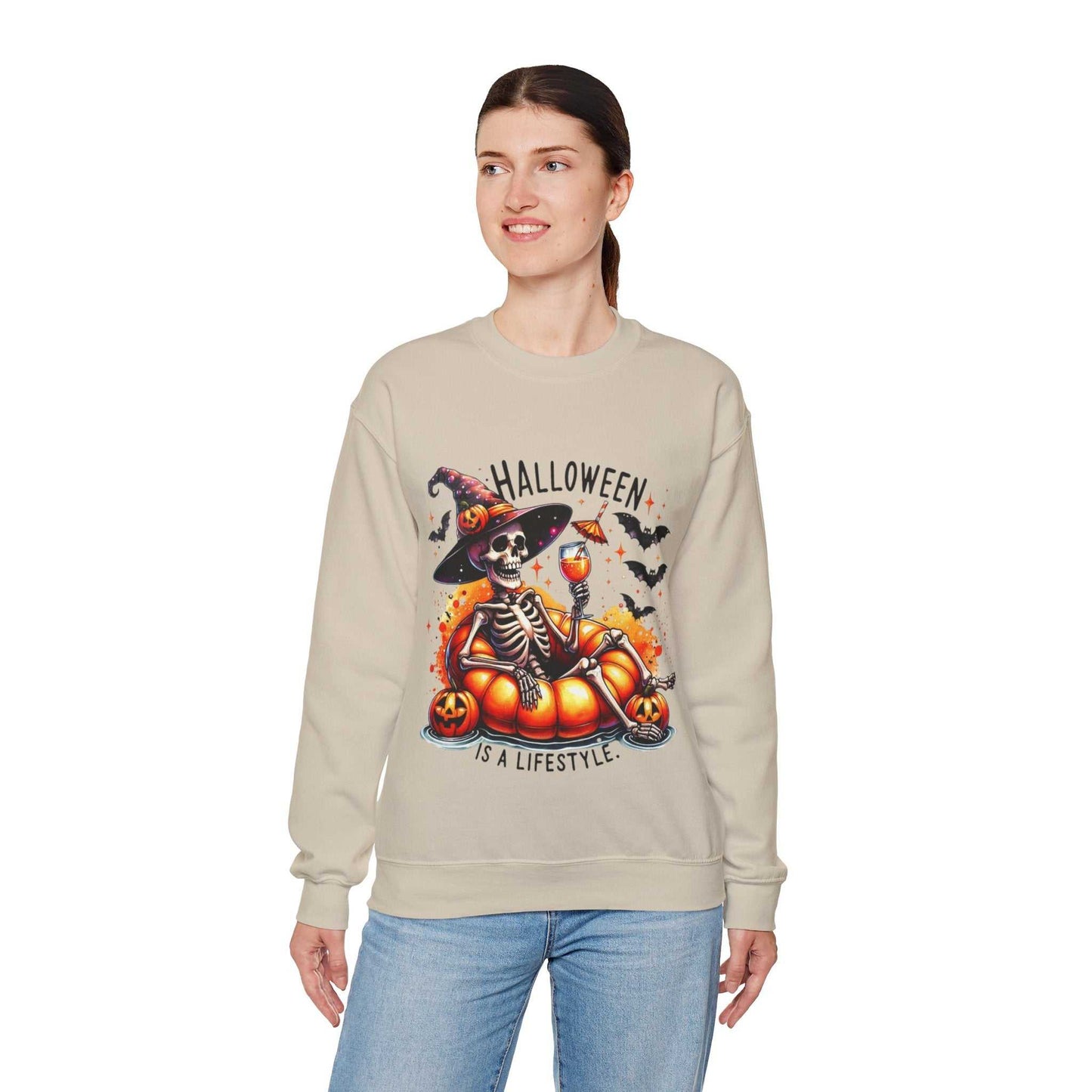 Halloween Skeleton Sweatshirt, Cozy Unisex Crewneck for Fall Celebrations, Perfect Gift