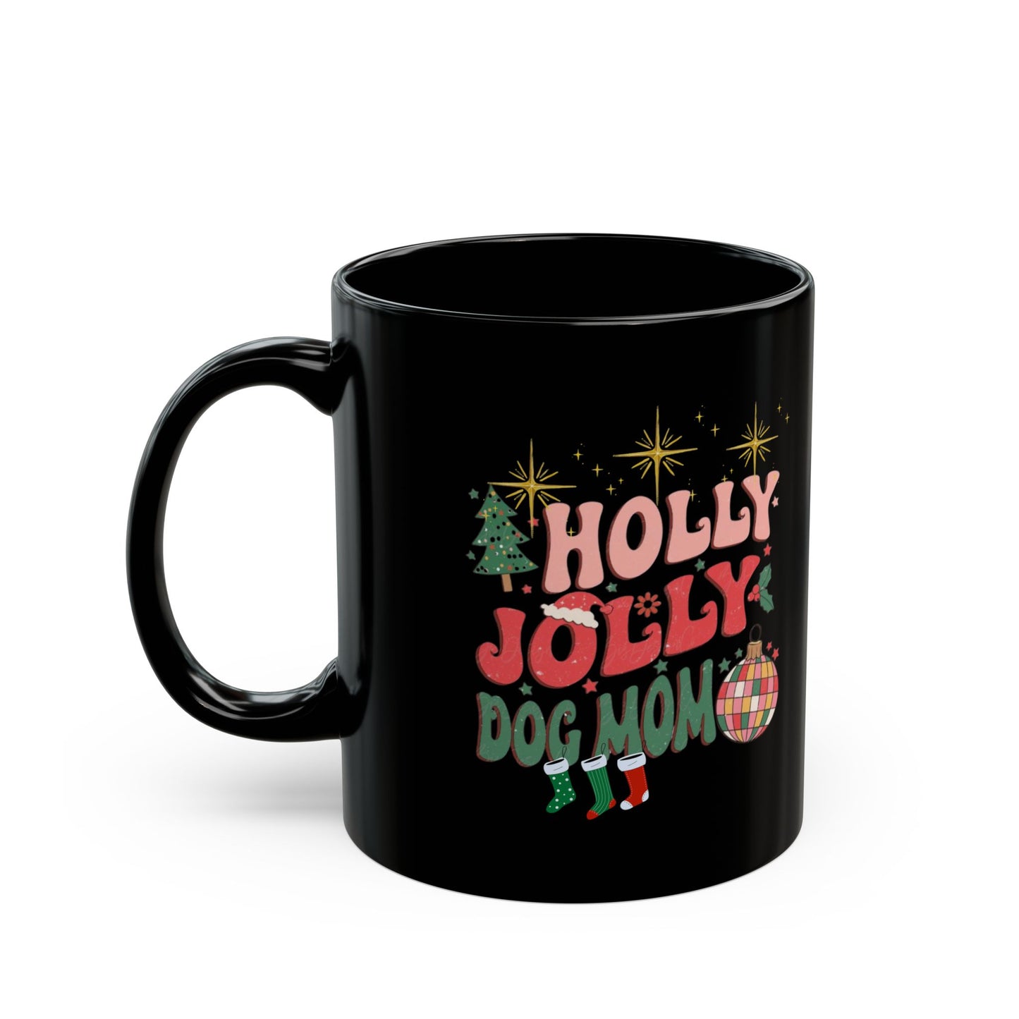 Retro Christmas Mugs, Holly Jolly Dog Mom Mugs