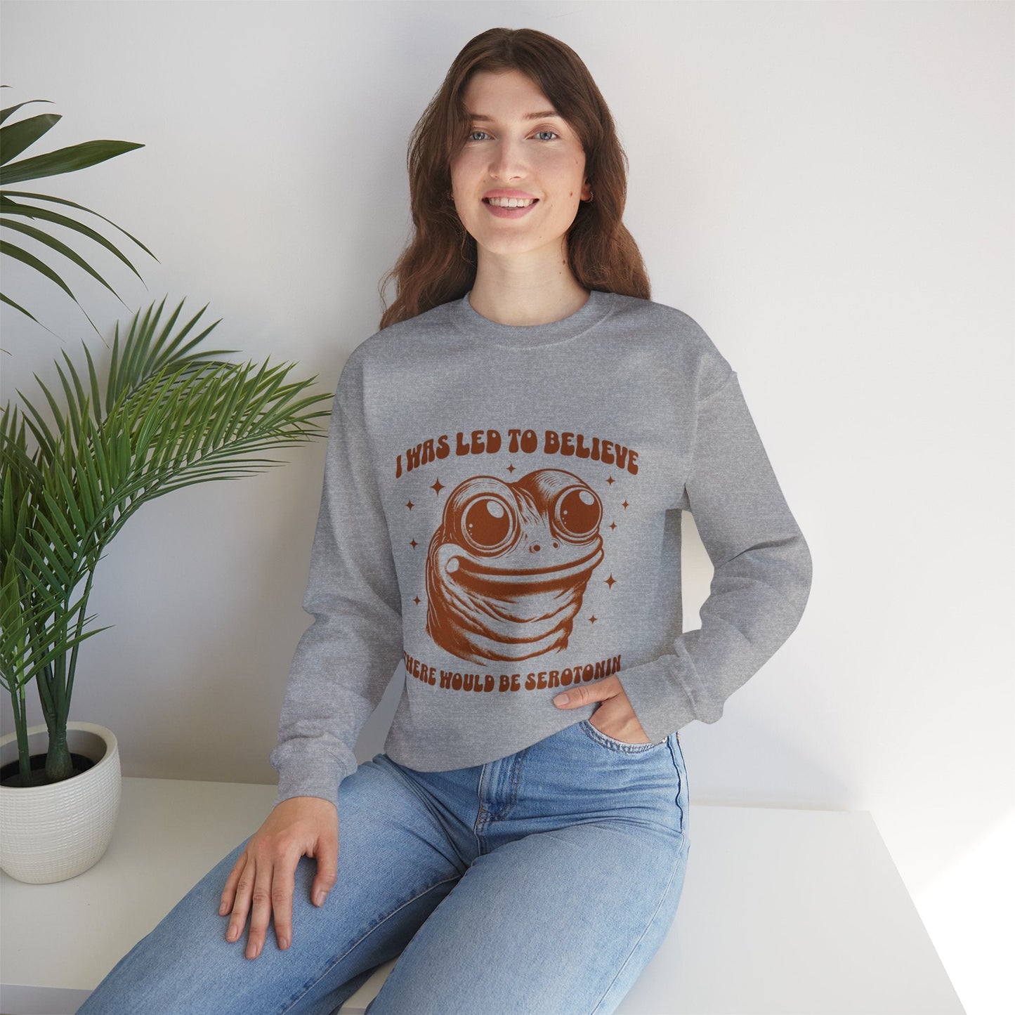 I Was Led to Believe Serotonin Sweatshirt – Funny Frog Unisex Crewneck