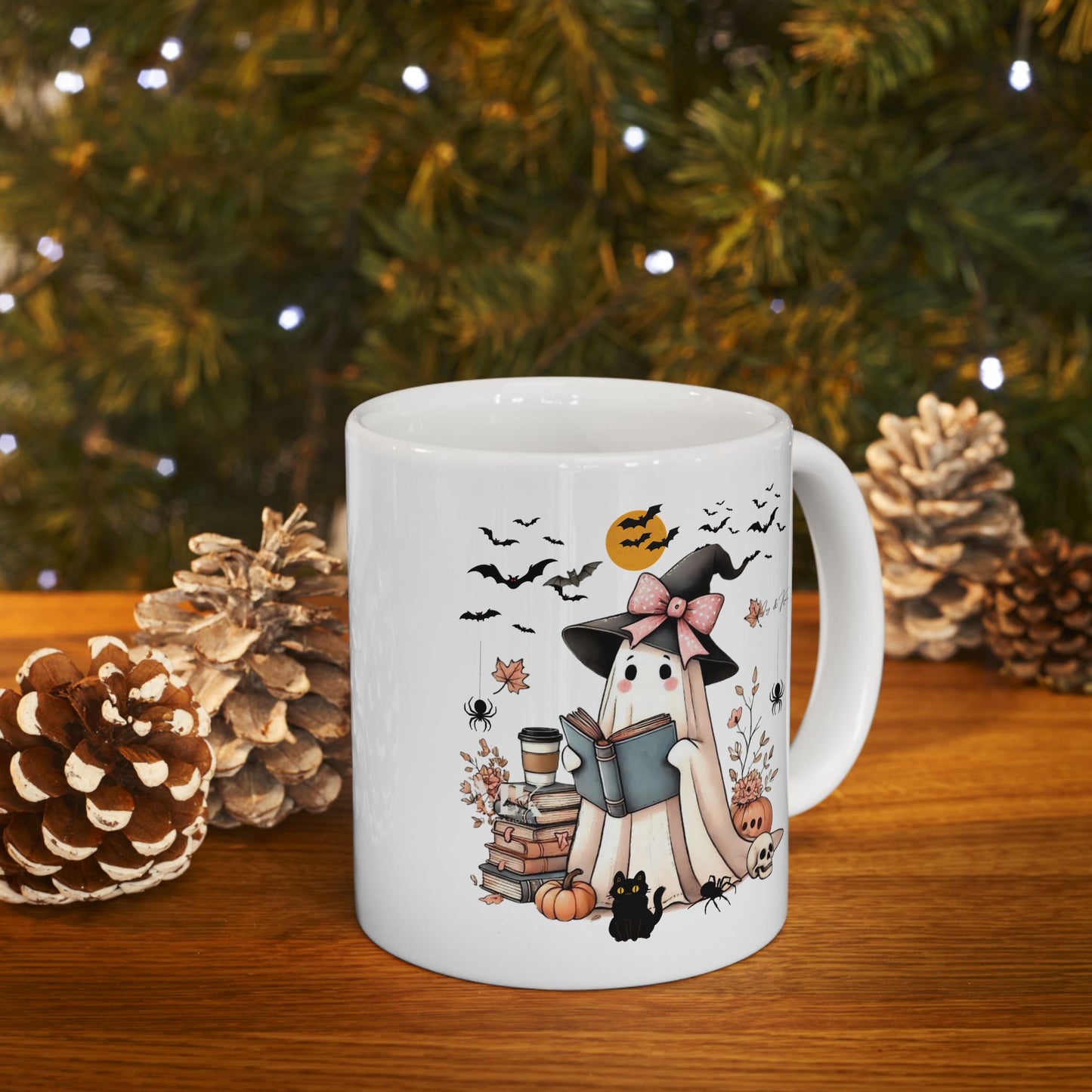 Ghost Book Mugs, Ghost Reading Halloween Mugs with Coffee