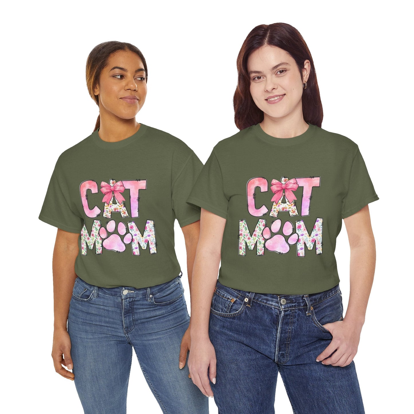 Cat Mom Unisex Heavy Cotton Tee - Floral Design for Pet Lovers
