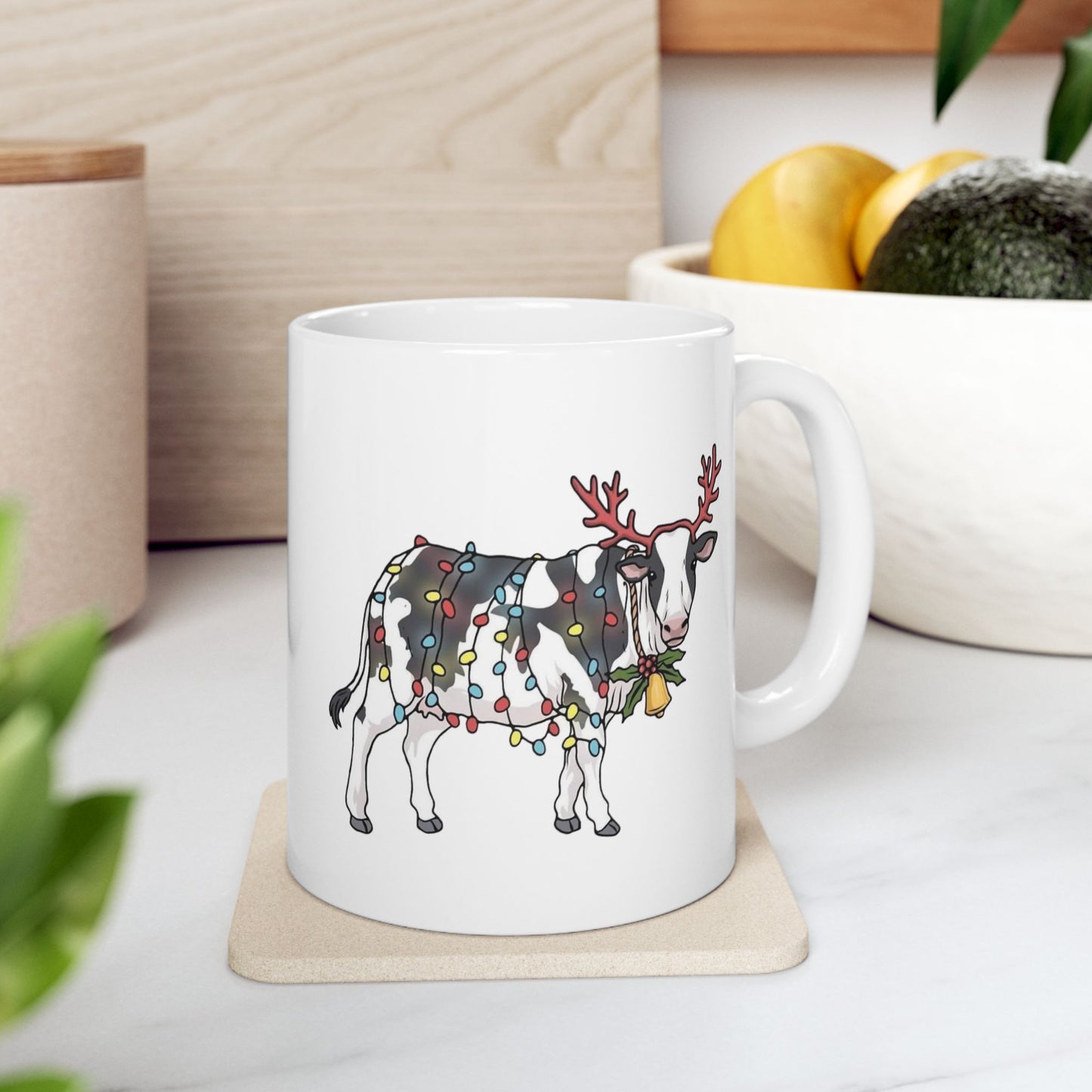 Cute Cow Christmas Lights Mugs