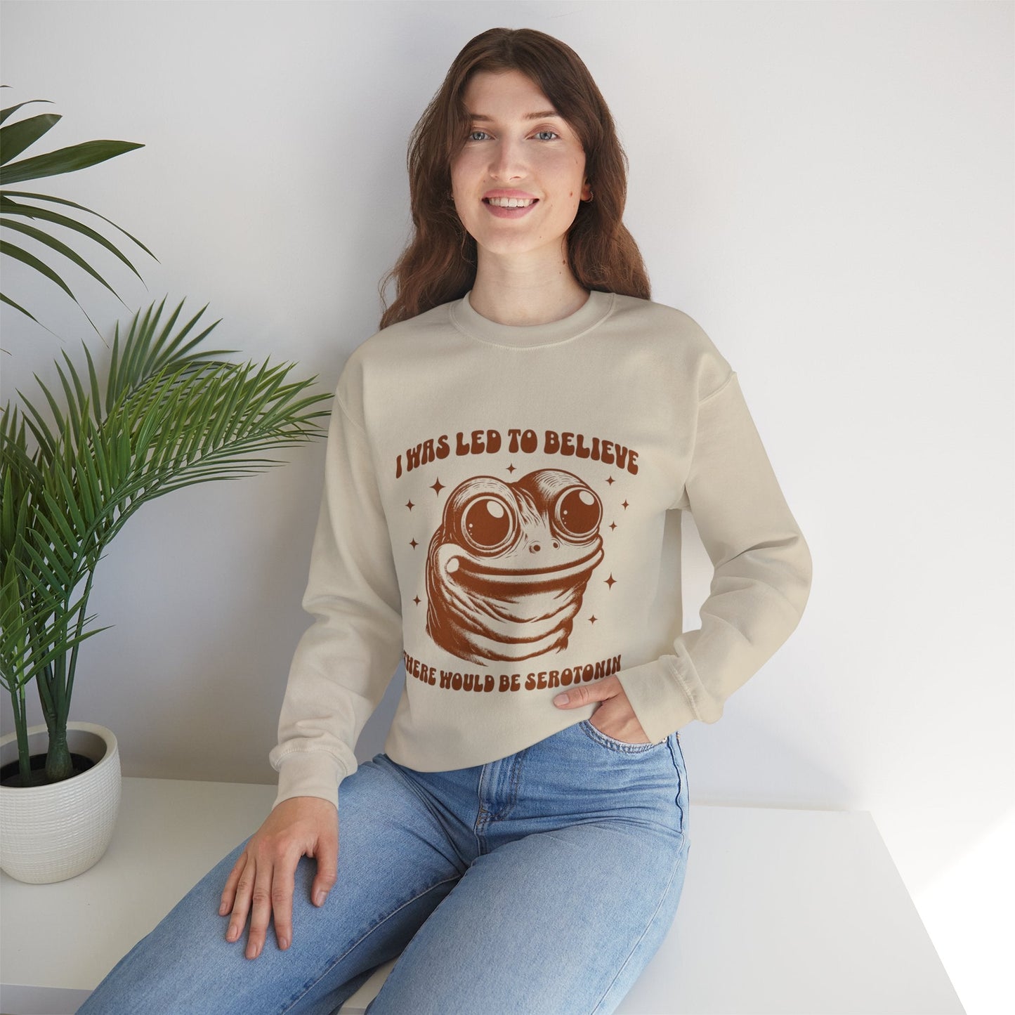 I Was Led to Believe Serotonin Sweatshirt – Funny Frog Unisex Crewneck