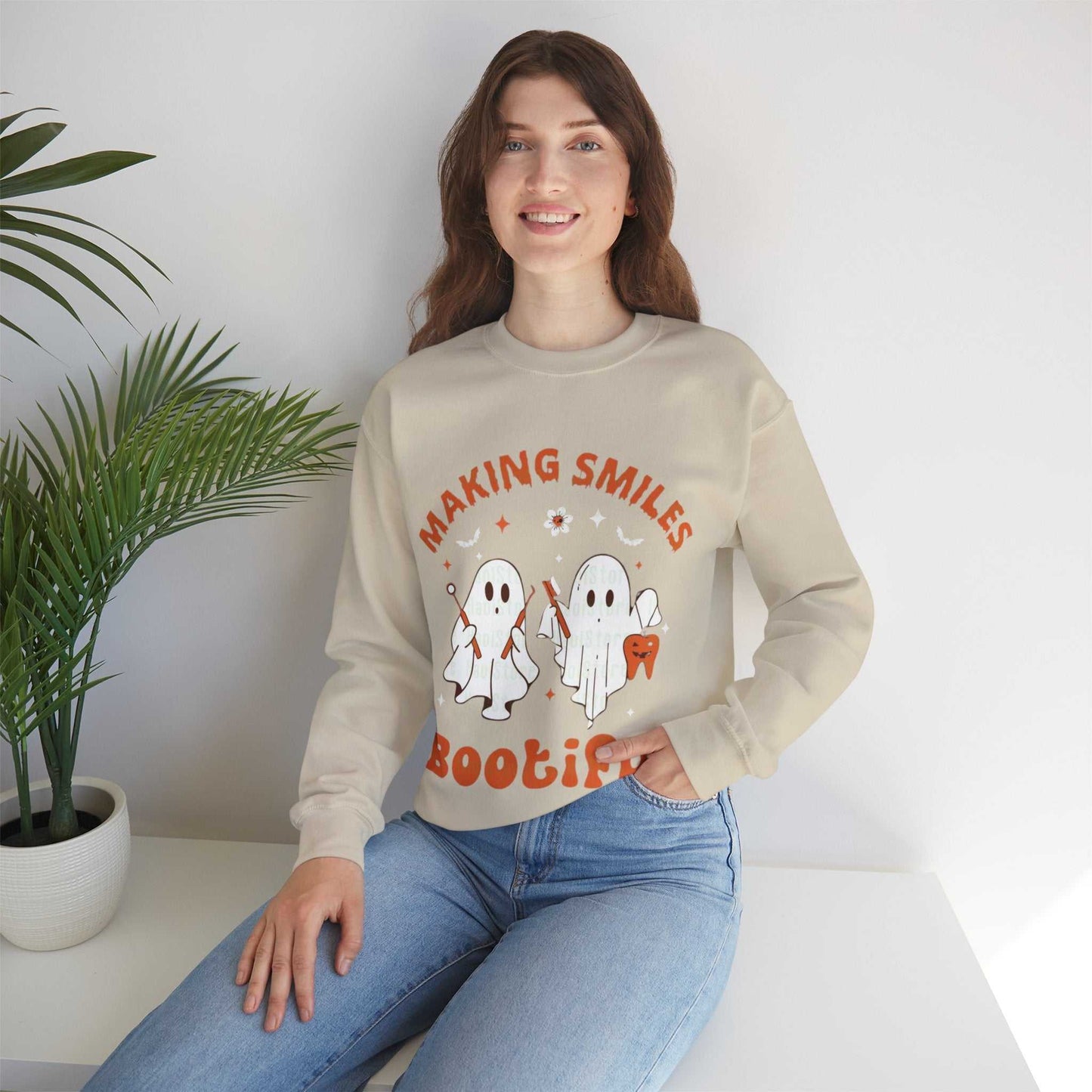 Ghostly Smiles Crewneck Sweatshirt, Cute Halloween Sweatshirt, Gift for Spooky Season