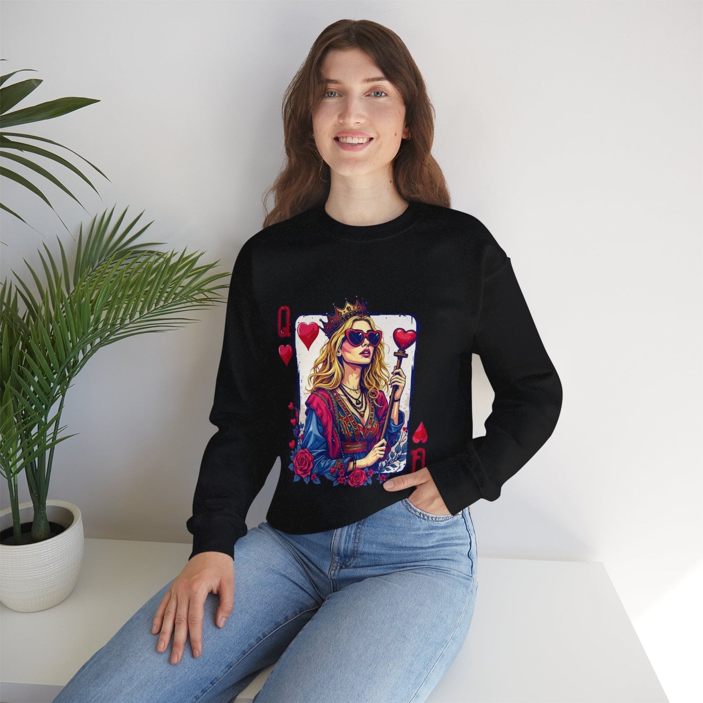 Queen of Hearts Crewneck Sweatshirt – Stylish Unisex Sweatshirt for Fashion Lovers