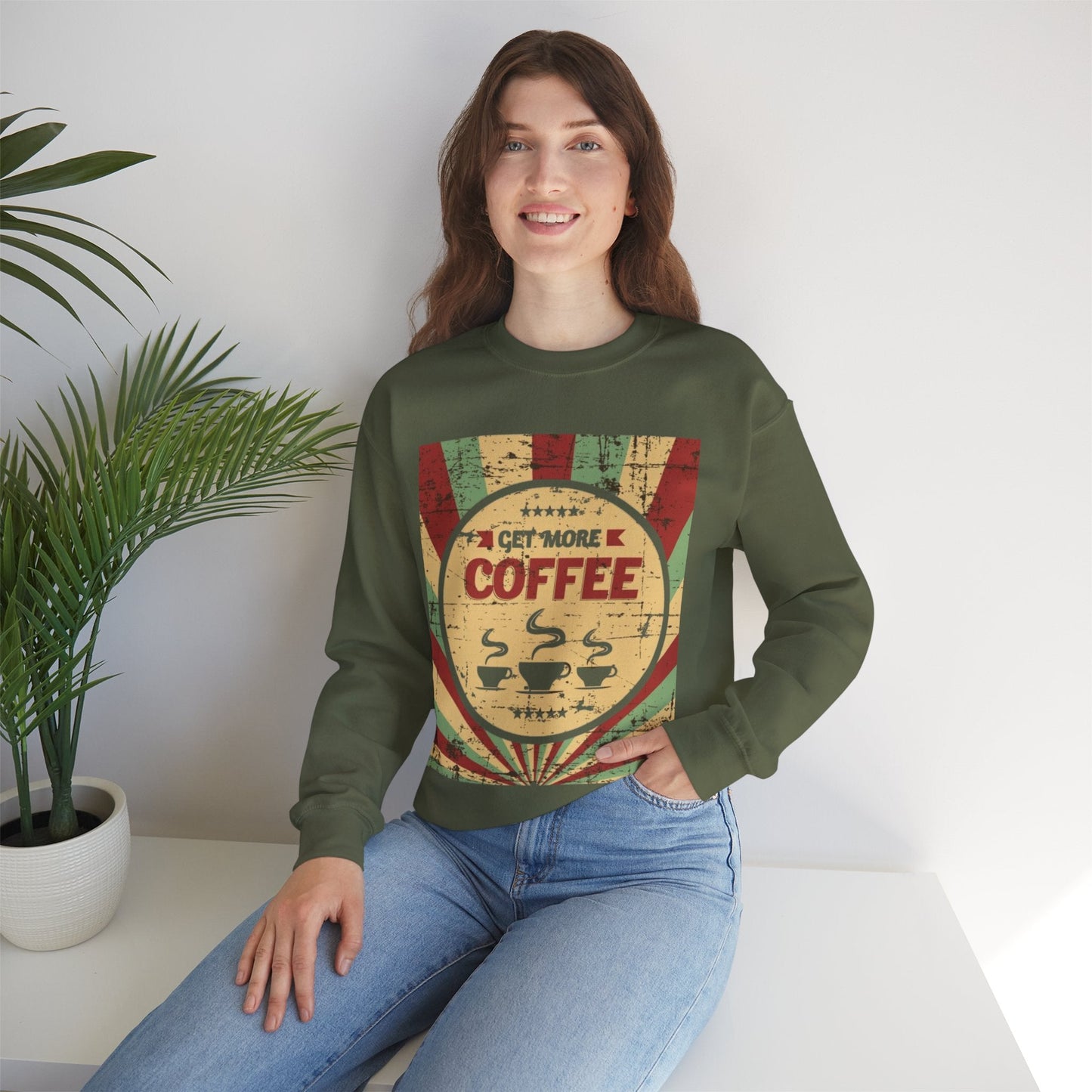 Get More Coffee Crewneck Sweatshirt - Cozy Unisex Apparel for Coffee Lovers