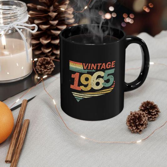 Vintage 1965 Black Coffee Mug, Retro 1960s Nostalgia Mug, Classic 1965 Gift Mug