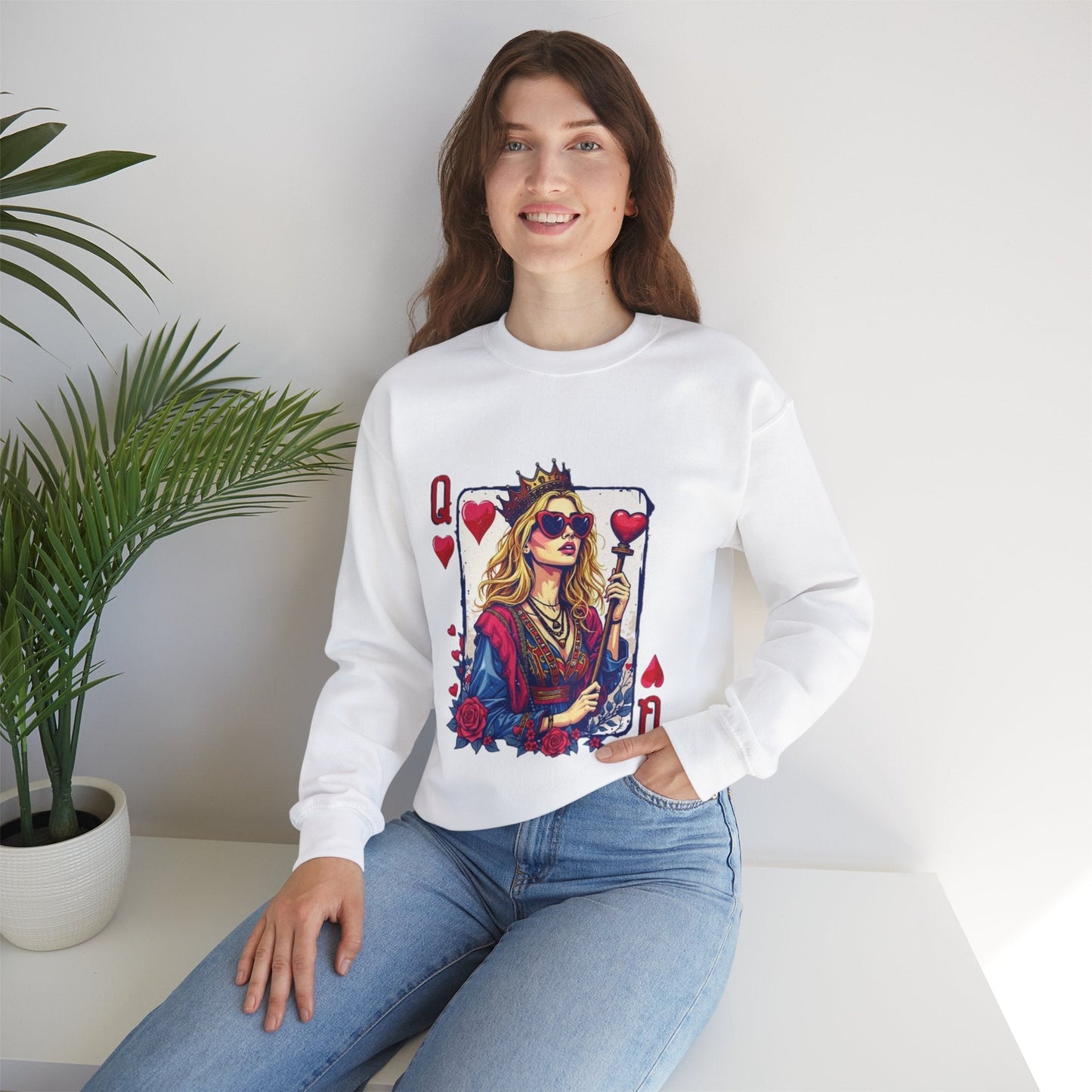 Queen of Hearts Crewneck Sweatshirt – Stylish Unisex Sweatshirt for Fashion Lovers