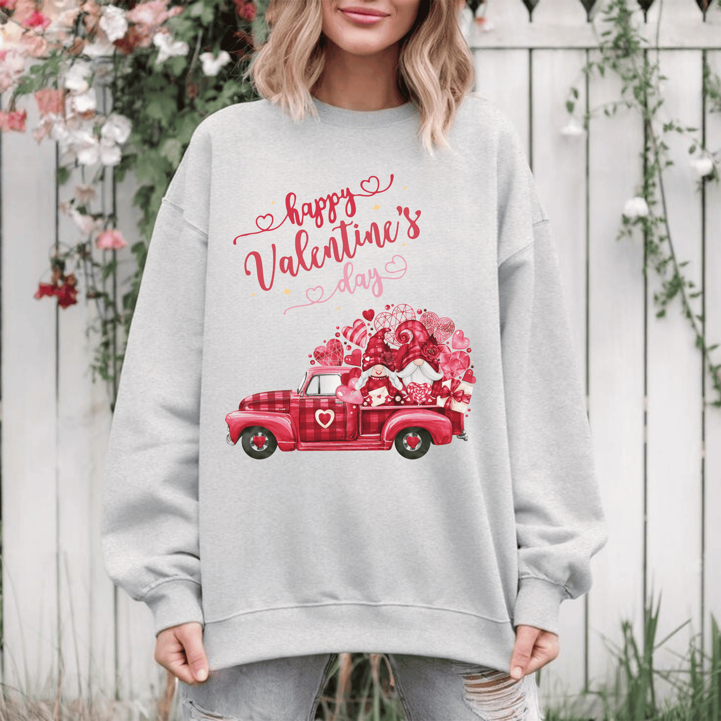 Happy Valentine's Day Truck Hearts Sweatshirt, Love Car Valentines Day Gift