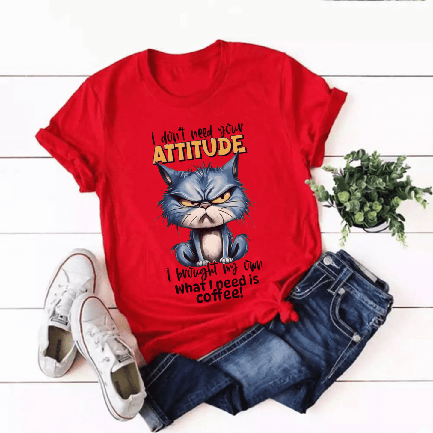 Funny Cat Attitude Unisex Heavy Cotton Tee – Perfect Shirt for Coffee Lovers and Cat Lovers