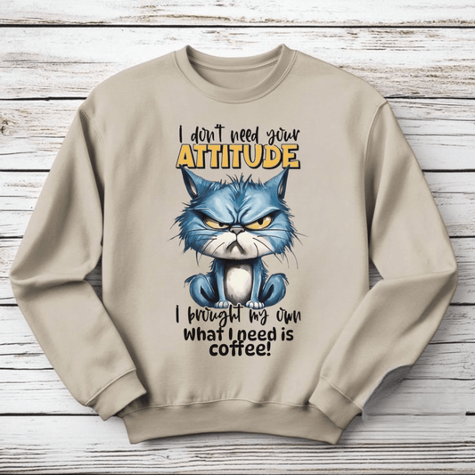 Funny Coffee Attitude Unisex Crewneck Sweatshirt – Ideal for Coffee Lovers and Coffee Addicts