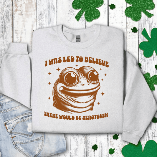 I Was Led to Believe Serotonin Sweatshirt – Funny Frog Unisex Crewneck