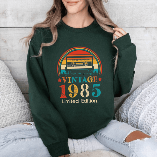 Vintage 1985 Limited Edition Crewneck Sweatshirt with retro cassette design.