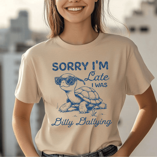 Funny Turtle Tee – "Sorry I'm Late" Unisex Cotton Shirt for Turtle Lovers