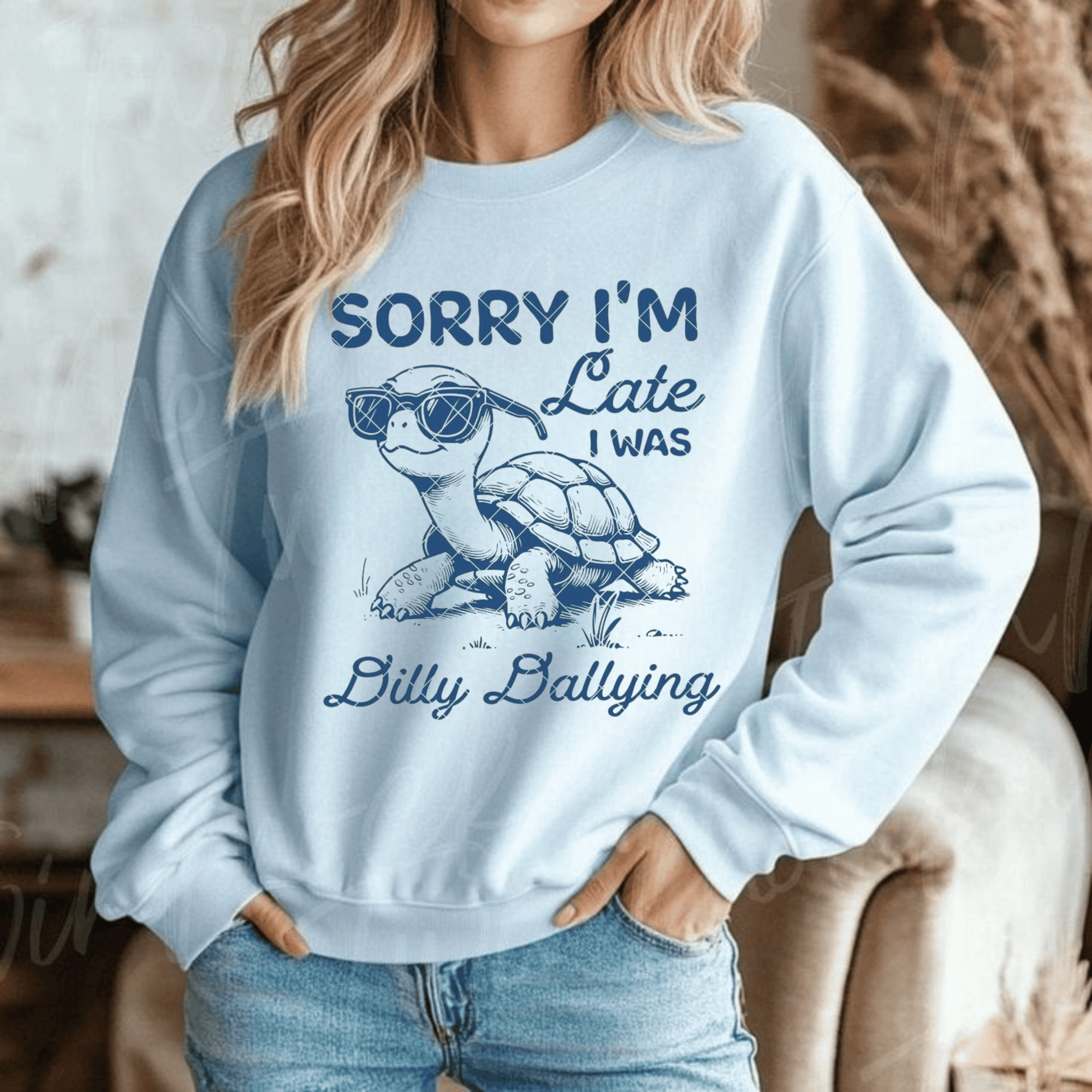 Sorry Im Late Turtle Crewneck Sweatshirt – Funny Unisex Sweater for Turtle Lovers