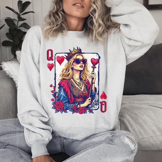 Queen of Hearts Crewneck Sweatshirt – Stylish unisex sweatshirt with a bold graphic designQueen of Hearts CrewneSweatshirtck 