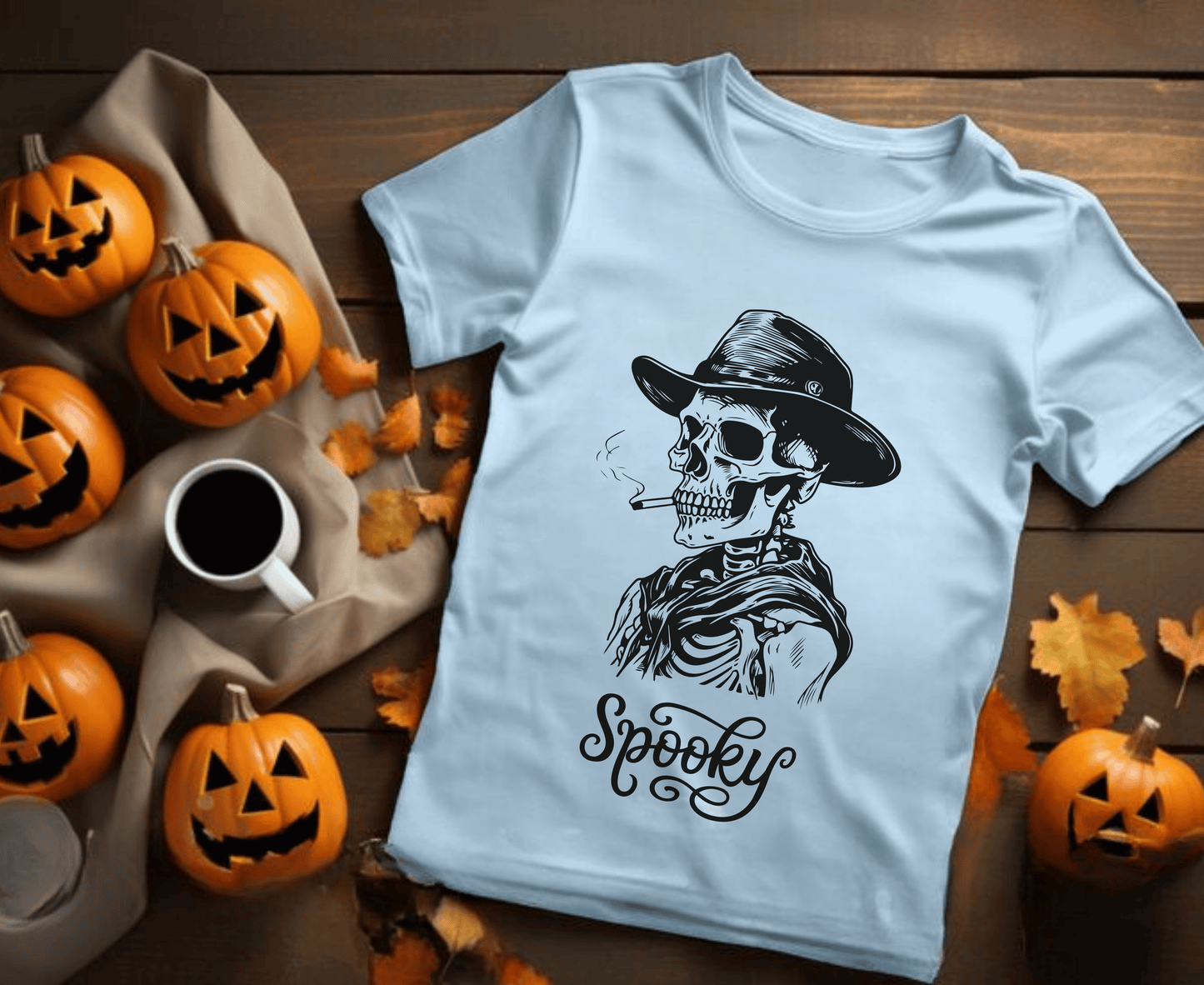 Spooky Season, Skeleton Shirt, Cool Skeleton Smoking Cigarette T-Shirt, Pumpkins Halloween T-Shirt, Spooky Skeleton Design, Halloween Party Shirt, Trendy Fall Tee