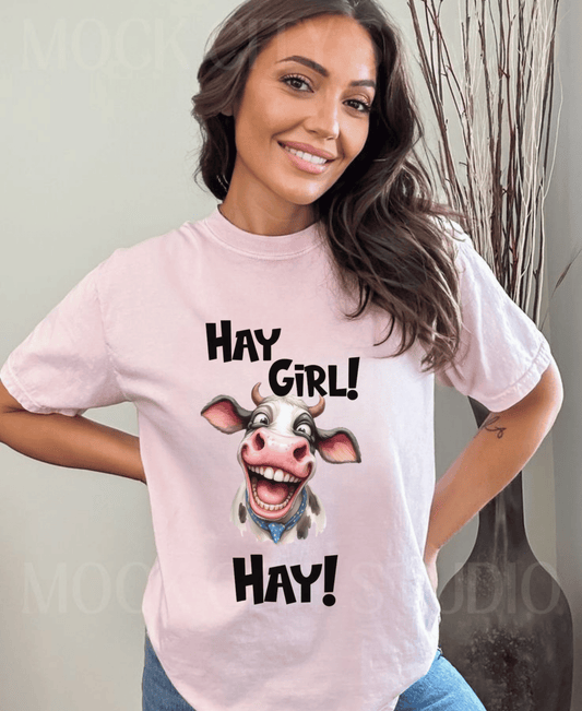 Funny Cow Graphic T-Shirt - 'Hay Girl! Hay!' Unisex Heavy Cotton Tee