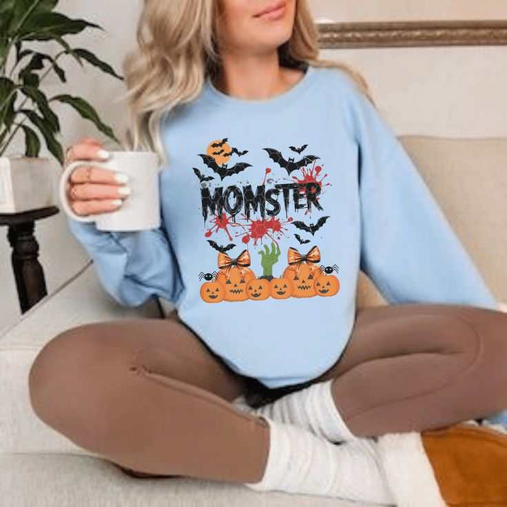 Momster Sweatshirt for women featuring Halloween design, perfect for a cozy and funny seasonal look.