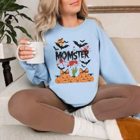 Momster Sweatshirt for women featuring Halloween design, perfect for a cozy and funny seasonal look.