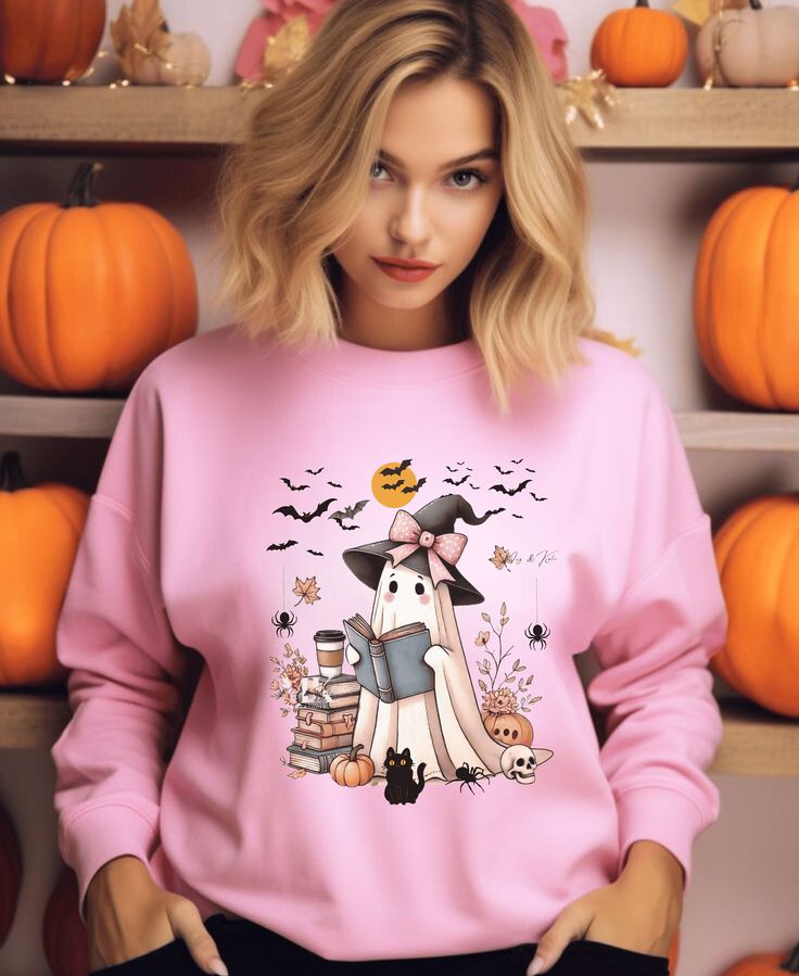 Ghost Book Sweatshirt, Ghost Reading Halloween Shirt with Coffee